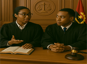 dois juristas dentro de um tribunal